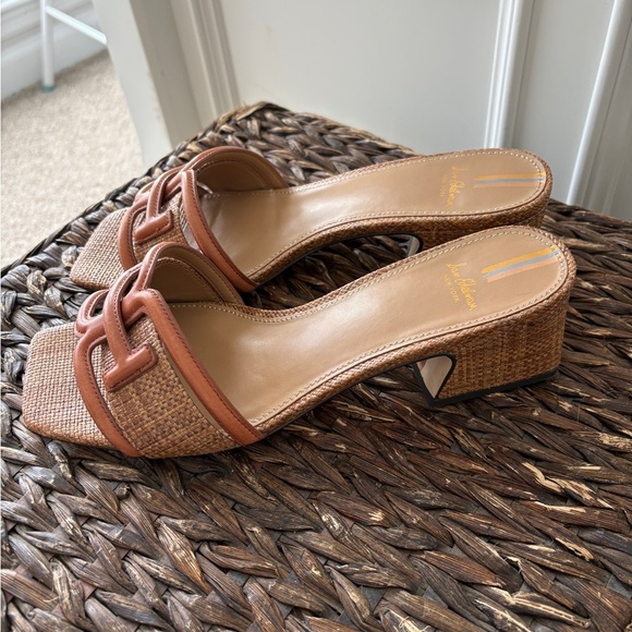 Sam Edelman Waylon Leather and Raffia Double E Logo Slide Sandals - Picture 5 of 7